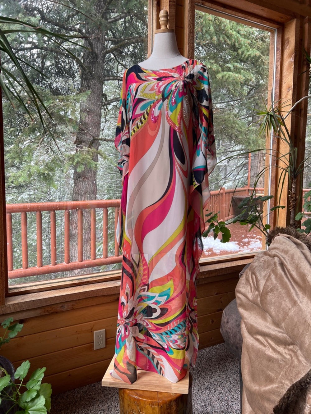 Trina Turk Colorful Abstract Print Caftan Dress
